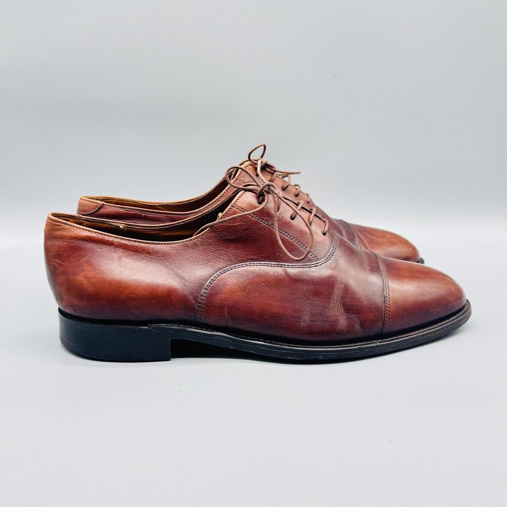 Sanders Shoes Mens‎ 10.5 Brown Leathermade U.K. Oxford Cap Toe Lace Up Dress Vtg